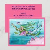 MERMAID THEMEED ARTIJ INVITATION ~ EZ OM AAN TE PA KAART (Voorkant / Achterkant)