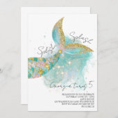 Mermaid Thmed Birthday Invitation Kaart (Voorkant / Achterkant)