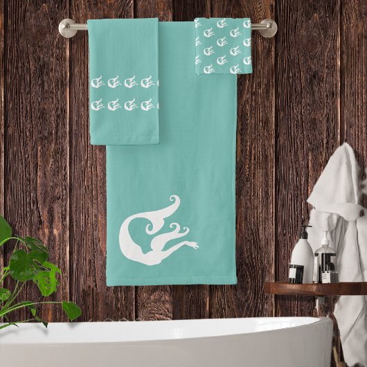 Mermaid Tidal Blauwgroen Blue en White Bad Handdoek