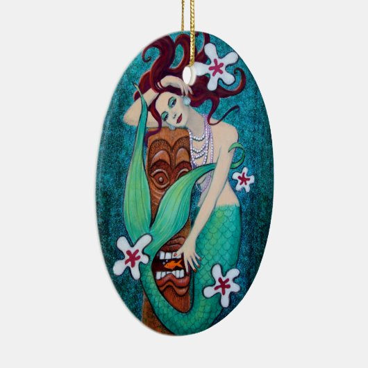 Mermaid Tiki Fantasy Art kerstversiering Keramisch Ornament (Rechts)