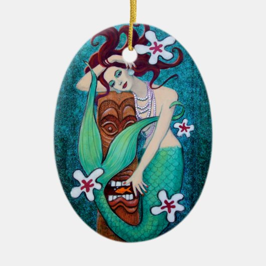 Mermaid Tiki Fantasy Art kerstversiering Keramisch Ornament (Voorkant)