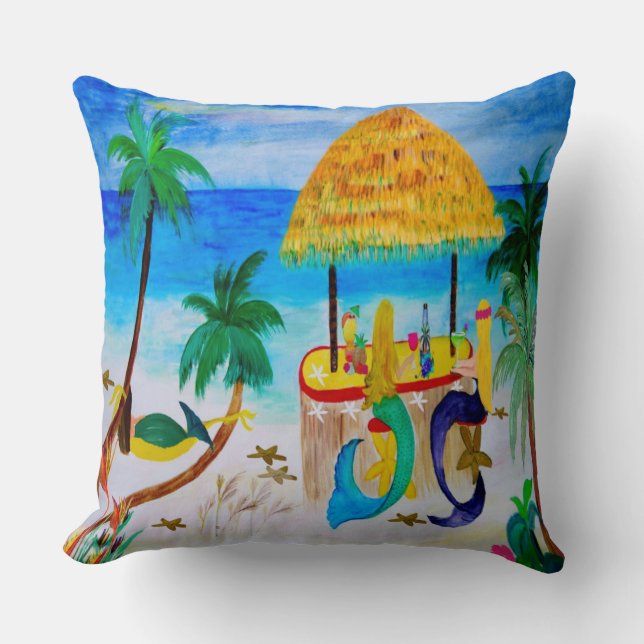 Mermaid Tiki Strandbar Kussensloop Kussen (Voorkant)