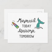 Mermaid Today Unicorn Tomorrow Briefkaart (Voorkant / Achterkant)
