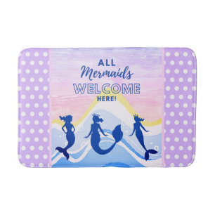 Mermaid Trio   Alle Mermaids Welkom   Polka Dot Badmat