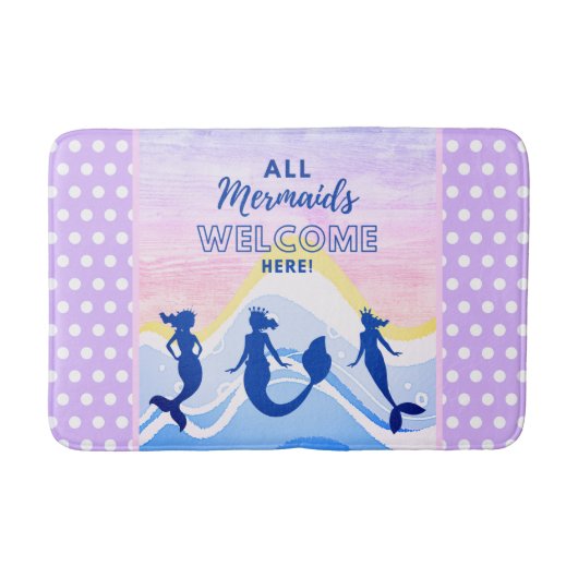 Mermaid Trio | Alle Mermaids Welkom | Polka Dot Badmat (Voorkant)