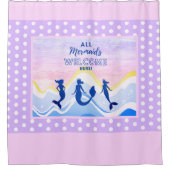 Mermaid Trio | Alle Mermaids Welkom | Polka Dot Douchegordijn (Voorkant)