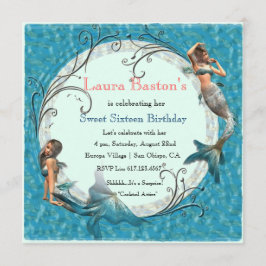 Mermaid Turquoise Blauwe Sweet 16 Verjaardagsuitno Kaart