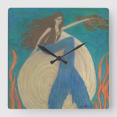 Mermaid & Turtle Wall Clock Vierkante Klok (Voorkant)