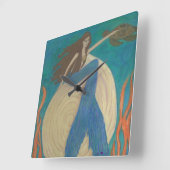 Mermaid & Turtle Wall Clock Vierkante Klok (Hoek)
