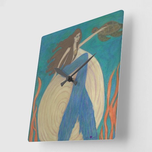 Mermaid & Turtle Wall Clock Vierkante Klok (Hoek)