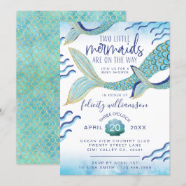 Mermaid Twins Baby shower Invitation Mermaid Baby Kaart