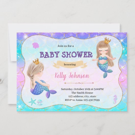 Mermaid twins baby shower-uitnodiging kaart (Voorkant)