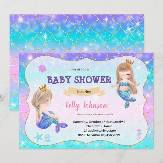 Mermaid twins baby shower-uitnodiging kaart (Voorkant / Achterkant)