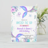 Mermaid twins party invitation kaart (Staand voorkant)