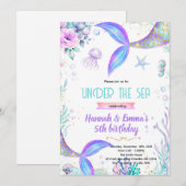 Mermaid twins party invitation kaart (Voorkant / Achterkant)