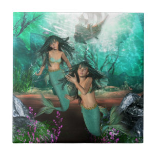 Mermaid Twins Tile Tegeltje