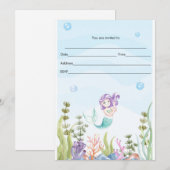 Mermaid uitnodiging invullen waterverf (Voorkant / Achterkant)