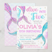 Mermaid Uitnodiging Mermaid 5e Verjaardag Uitnodig (Voorkant / Achterkant)