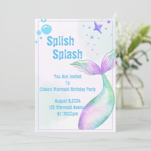 Mermaid uitnodiging voor meisjes (Staand voorkant)