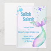 Mermaid uitnodiging voor meisjes (Voorkant / Achterkant)