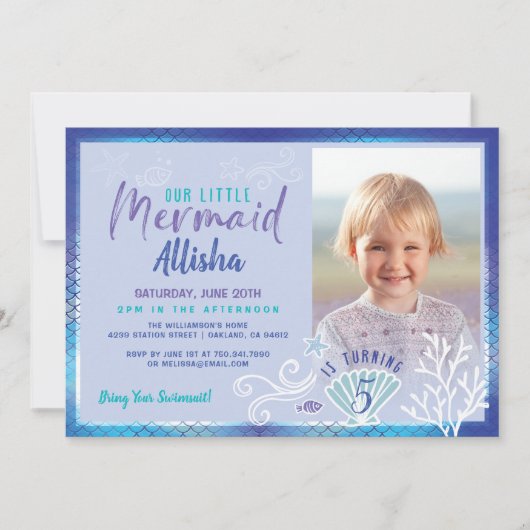 Mermaid under the Ocean Blue & Paars Photo Kaart (Voorkant)
