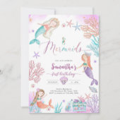 Mermaid Under The Sea Birthday Invitation Kaart (Voorkant)