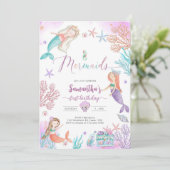 Mermaid Under The Sea Birthday Invitation Kaart (Staand voorkant)