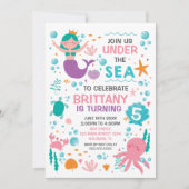 Mermaid Under the Sea birthday invitation Kaart (Voorkant)