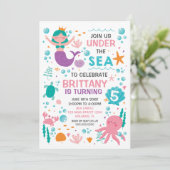 Mermaid Under the Sea birthday invitation Kaart (Staand voorkant)