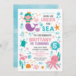 Mermaid Under the Sea birthday invitation Kaart