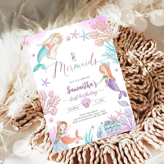 Mermaid Under The Sea Birthday Invitation Kaart