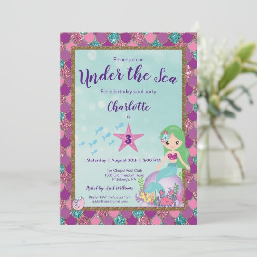 Mermaid Under The Sea Birthday Kaart (Staand voorkant)