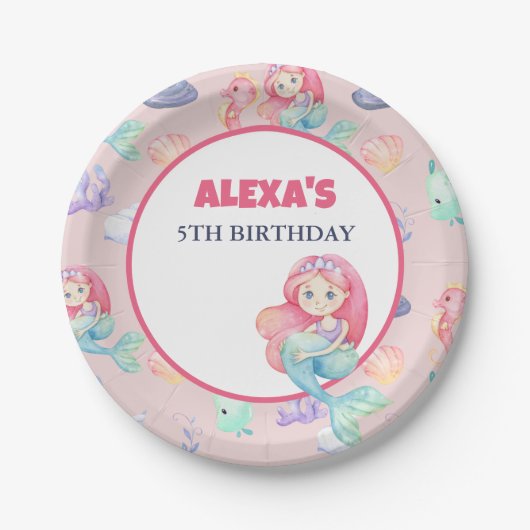 Mermaid Under the Sea Birthday Papieren Bordje (Voorkant)