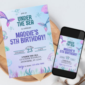 Mermaid Under the Sea Birthday Party Invitation Kaart