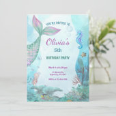 Mermaid Under The Sea Birthday Party Kaart (Staand voorkant)