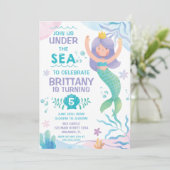 Mermaid Under the Sea cute birthday invitation Kaart (Staand voorkant)