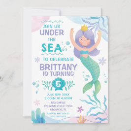 Mermaid Under the Sea cute birthday invitation Kaart
