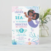 Mermaid Under the Sea cute birthday invitation Kaart (Staand voorkant)