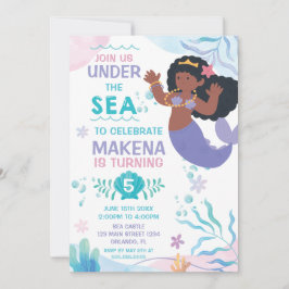 Mermaid Under the Sea cute birthday invitation Kaart