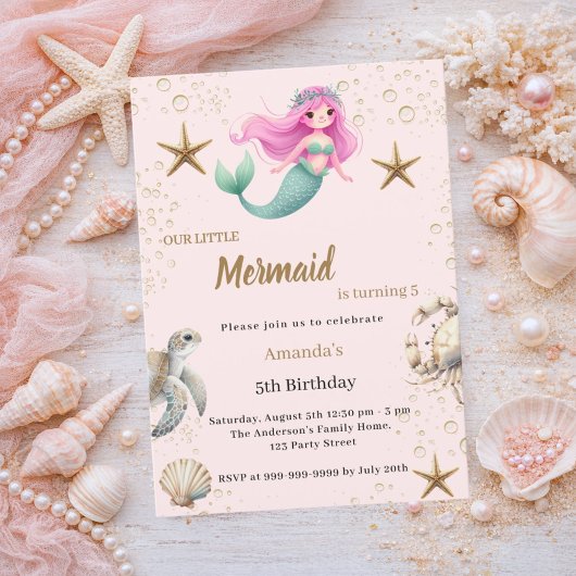 Mermaid Under the sea ocean animals Birthday Kaart