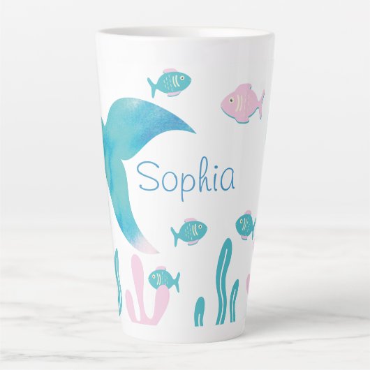 Mermaid Under the Sea Pastel Pink Blue  Latte Mok (Voorkant)