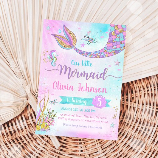 Mermaid Under the Sea Rainbow Girl Birthday Kaart