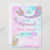 Mermaid Under the Sea Rainbow Girl Birthday Kaart (Voorkant)