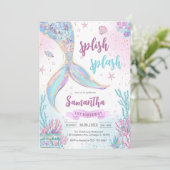 Mermaid Under the Sea Splish Splash Birthday Kaart (Staand voorkant)