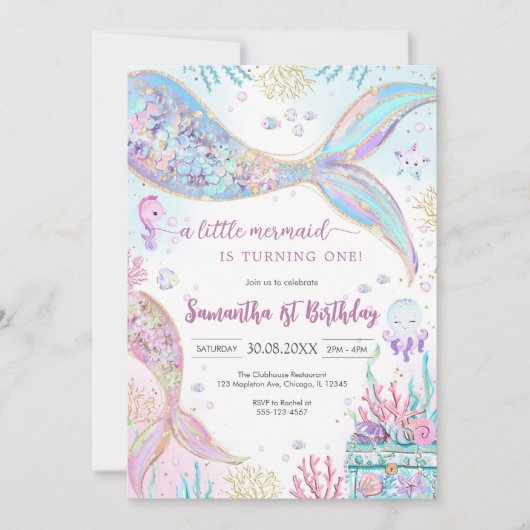 Mermaid Under the Sea Splish Splash Birthday Kaart (Voorkant)