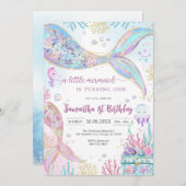 Mermaid Under the Sea Splish Splash Birthday Kaart (Voorkant / Achterkant)