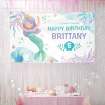 Mermaid Under the Sea Watercolor birthday banner