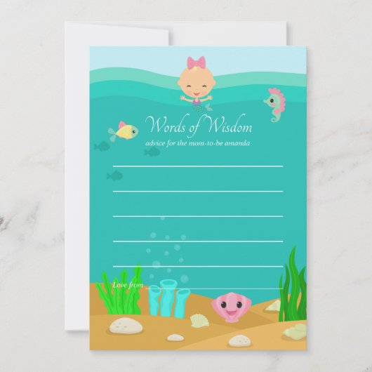 Mermaid under the Zee Baby shower Advice for ma Kaart (Voorkant)