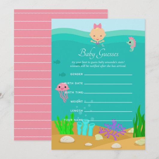 Mermaid under the Zee Baby shower Baby Guesses Kaart (Voorkant / Achterkant)