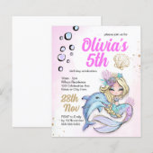Mermaid under the Zee Birthday Budget Invitation (Voorkant / Achterkant)
